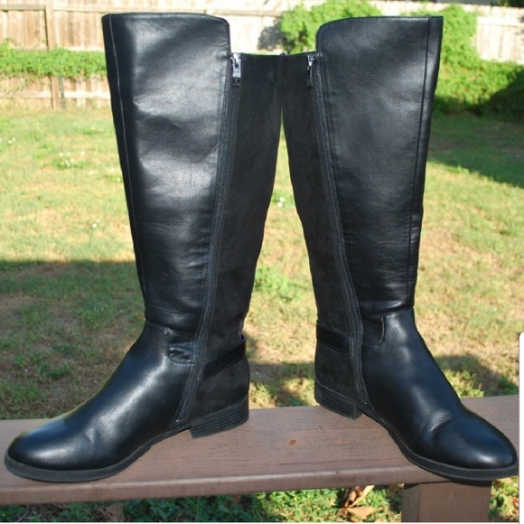 BOOTS~Liz Claiborne Black Riding Boots~Side Zipper~Round Toe~EUC - Picture 6 of 10